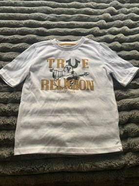 True Religion White Kids Graphic Tee with Gold Logo